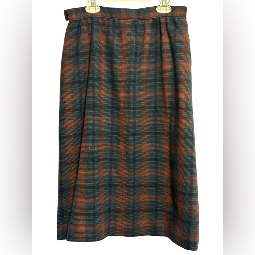 Vintage Pendleton Plaid Patterned Wool Skirt - Navy and Rust